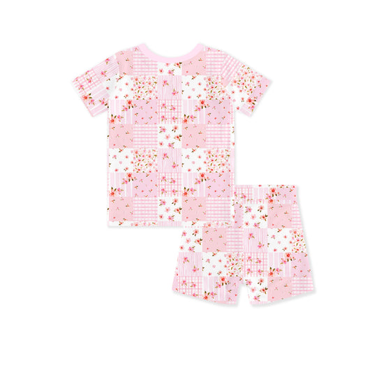 Valentine Floral Quilt Kids Bamboo Two-Piece Pajama Short Sleeve Set