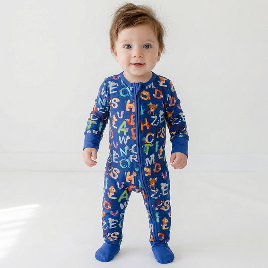 Alphabet Animal Friend Bamboo Zipper Romper Pajamas