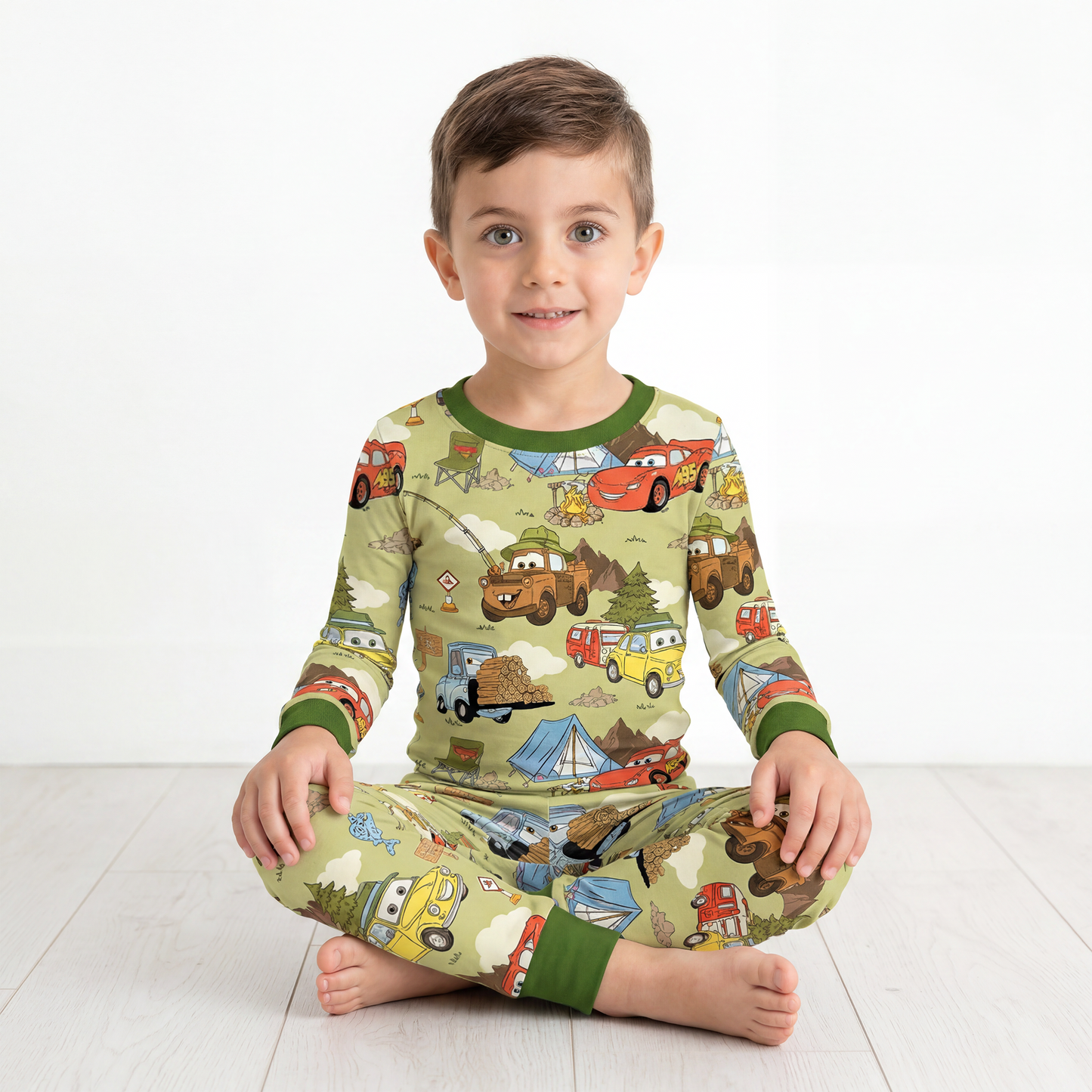 Summer Forest Camping Cars Kids Two-Piece Pajama Set