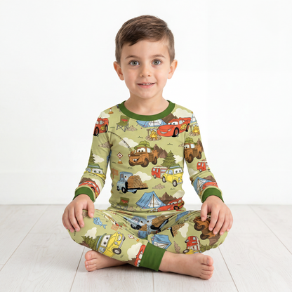 Summer Forest Camping Cars Kids Two-Piece Pajama Set