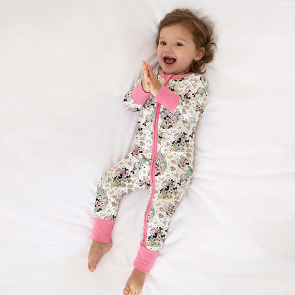 Mouse Friends Pink Bamboo Zipper Romper Pajamas