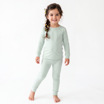 Sage Green Solid Kids Two-Piece Pajama Set