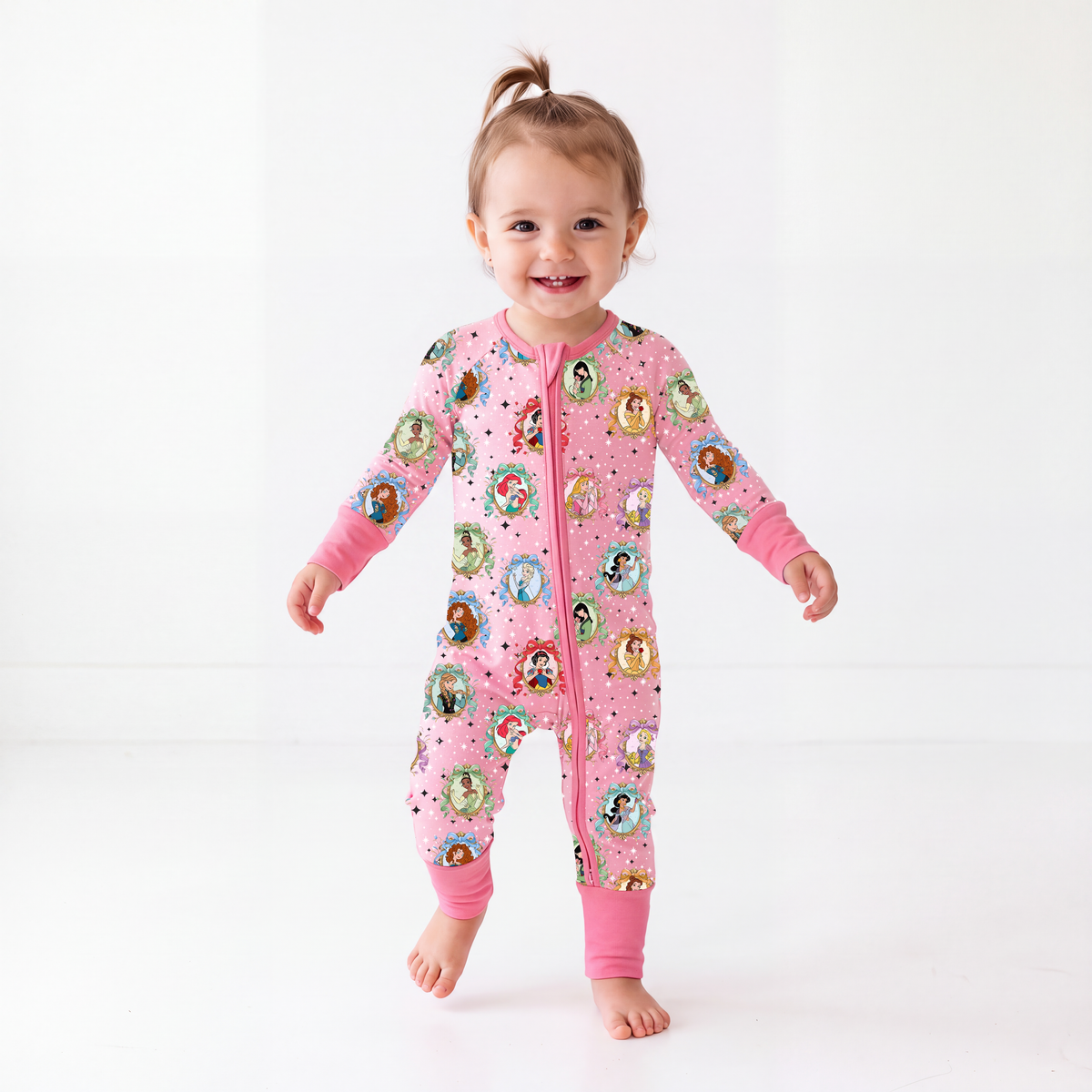 Princess Bow Star Baby Bamboo Zipper Romper Pajamas