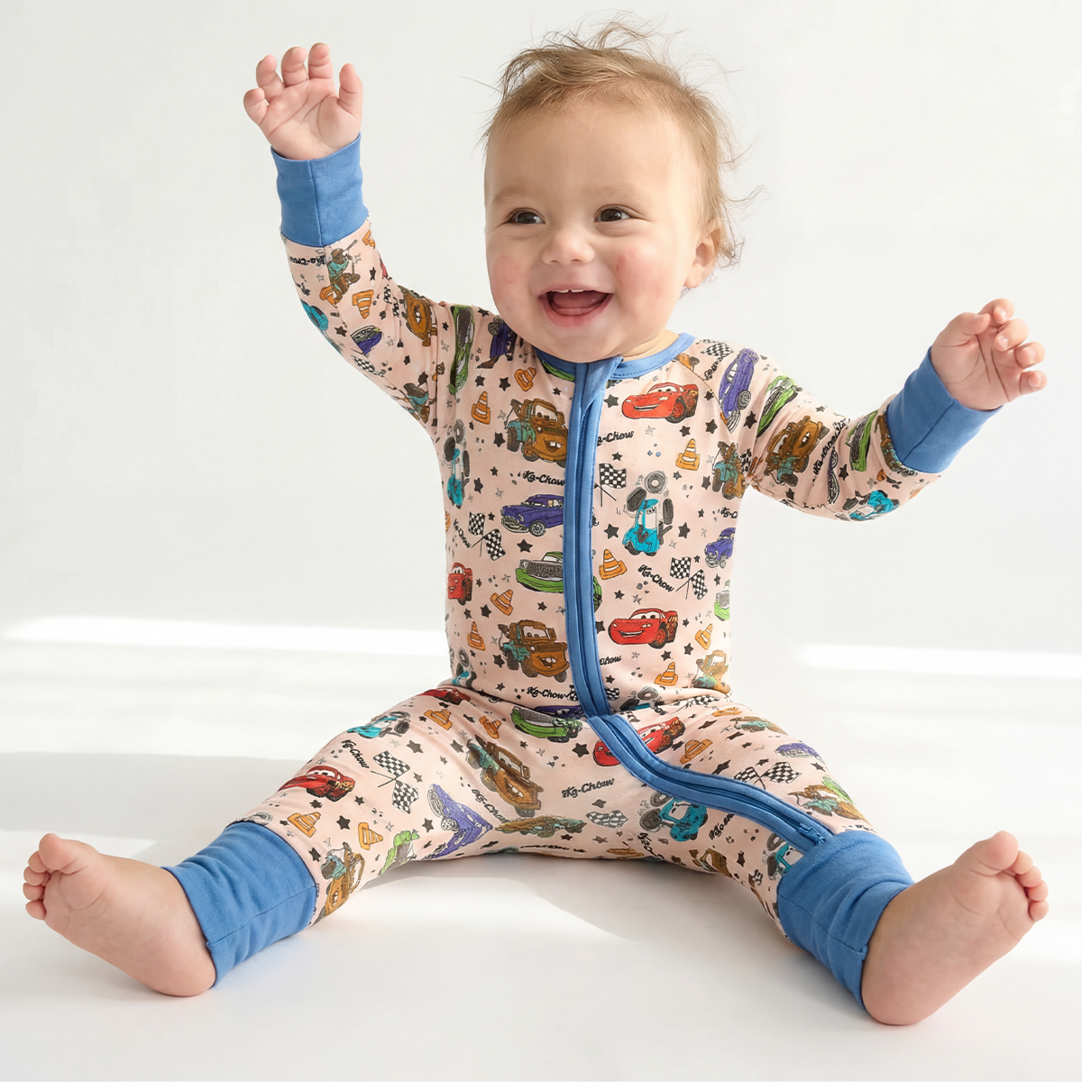 Cartoon Car Pentacle Bamboo Zipper Romper Pajamas