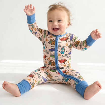 Cartoon Car Pentacle Bamboo Zipper Romper Pajamas