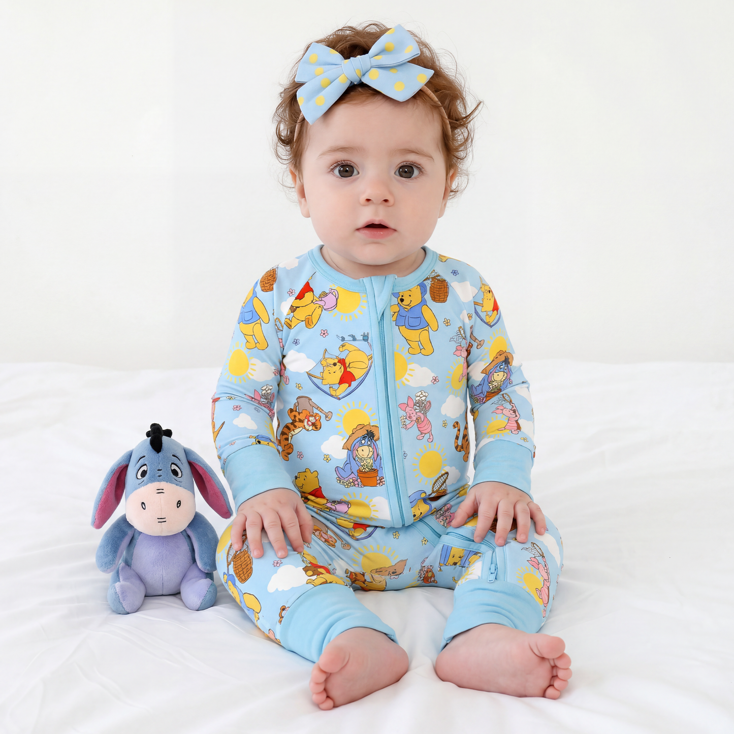Sunny Bear and Pig Friends Playtime Bamboo Zipper Romper Pajamas