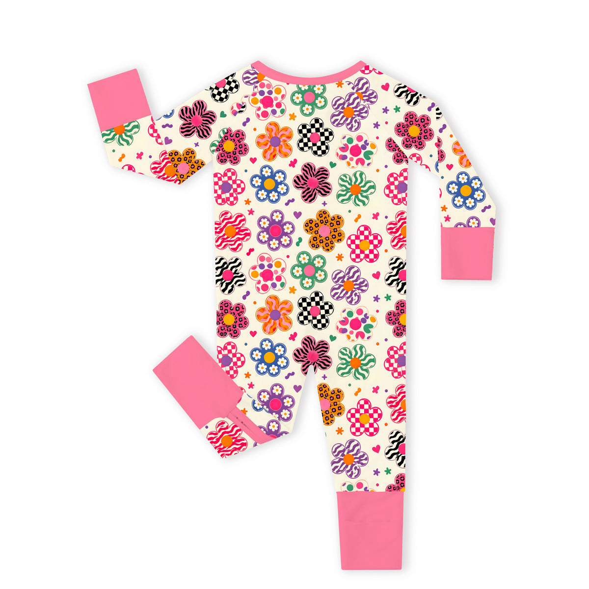 Groovy Daisy Power Pink Bamboo Zipper Pajama Romper