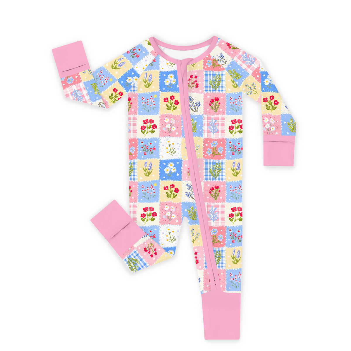 Pastel Wildflower Quilt Bamboo Zipper Pajama Romper