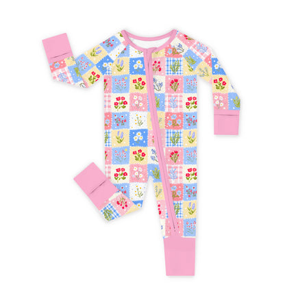 Pastel Wildflower Quilt Bamboo Zipper Pajama Romper