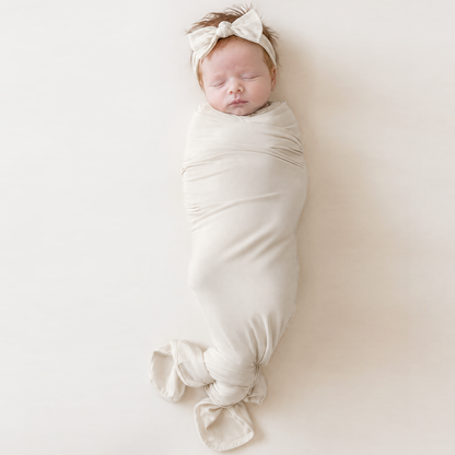 Oat Milk Solid Bamboo Knotted Gown with Hat Set