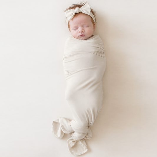 Oat Milk Solid Bamboo Knotted Gown with Hat Set