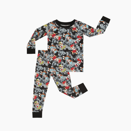 Camouflage background cartoon hat puppy Kids Bamboo Two-Piece Pajama Set