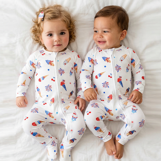 4th of July Ice Cream and Fireworks Bamboo Zipper Romper Pajamas