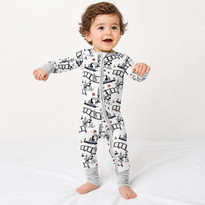 Cartoon Mouse Cruise Ship Print Bamboo Viscose Viscose Zip Raiper Pyjamas