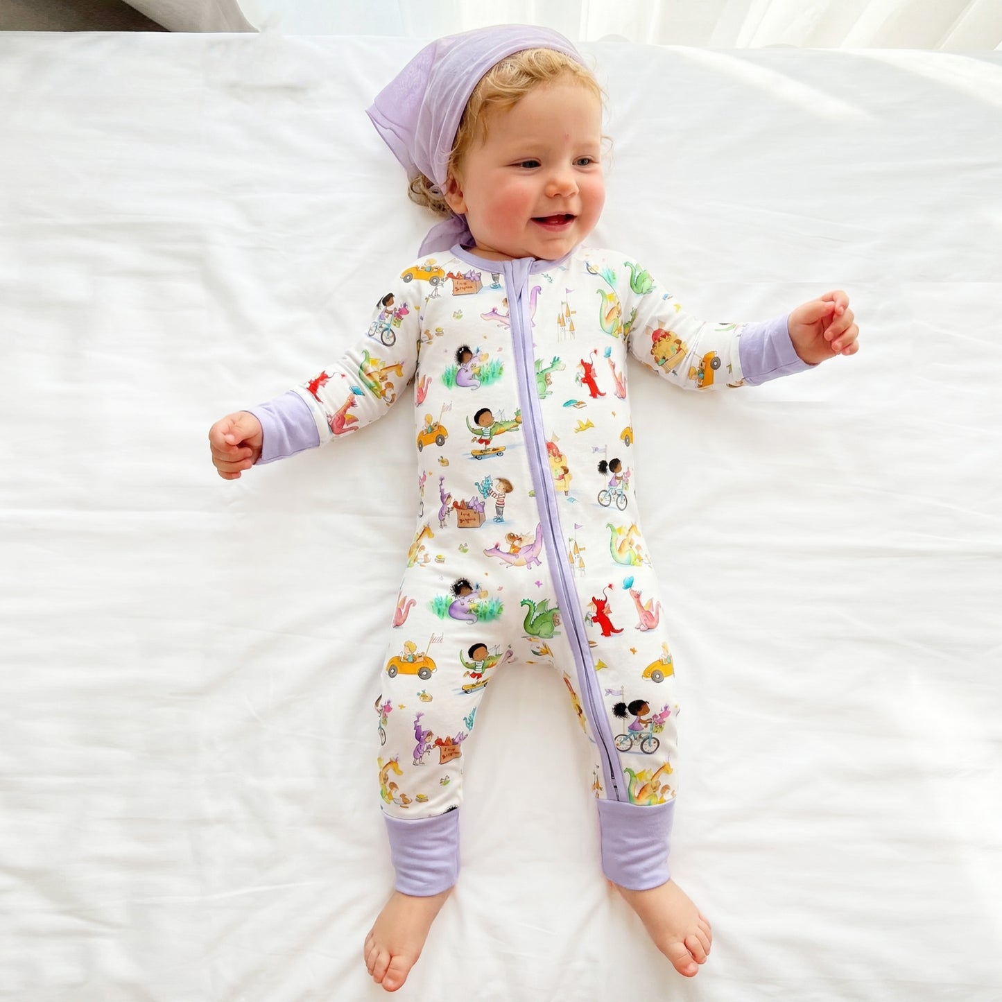 Baby Bamboo Zipper Pajama Romper Whimsy Wild Dragons and Cars