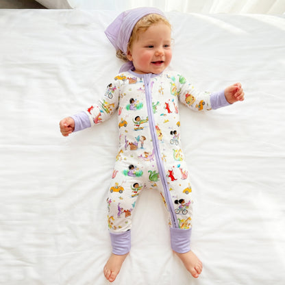 Baby Bamboo Zipper Pajama Romper Whimsy Wild Dragons and Cars