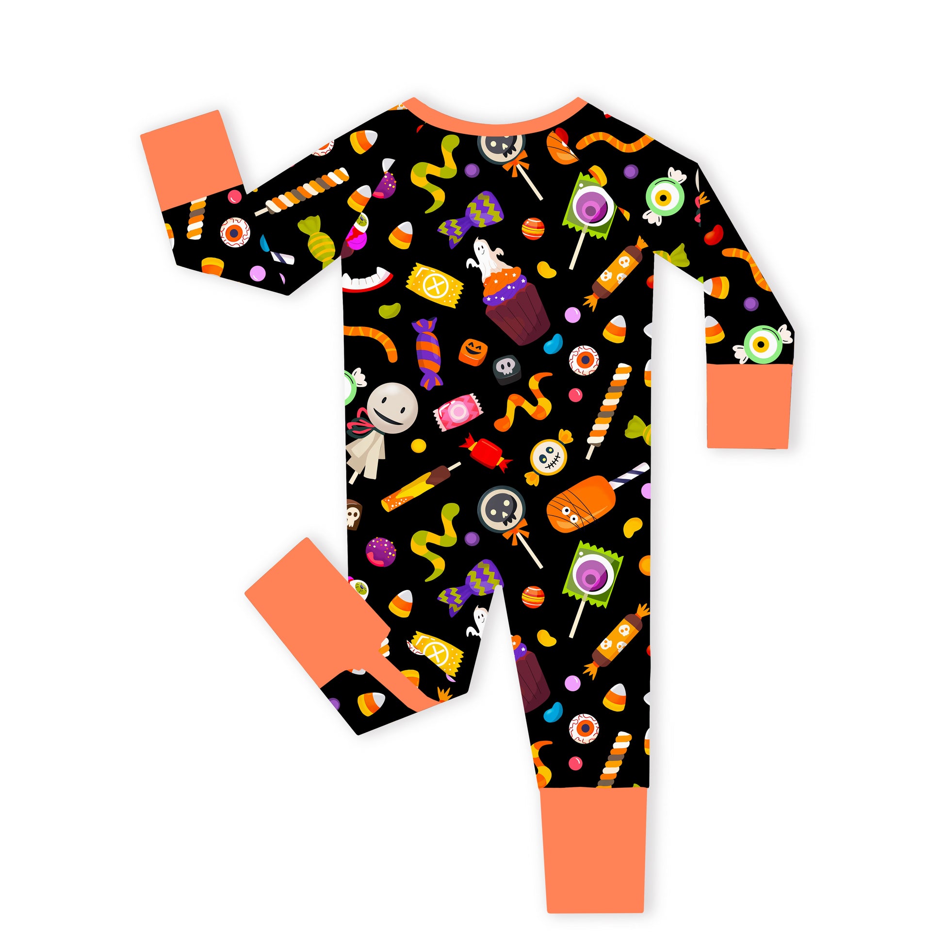 Halloween Spooky Sweet Candy Orange Baby Bamboo Zipper Pajama Romper bamboo clothing design - baby apparel bamboo clothing with custom design - baby wear front view