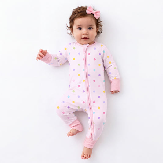 Pastel Dot Dreams Bamboo Zipper Romper Pajamas