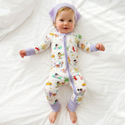 Baby Bamboo Zipper Pajama Romper Whimsy Wild Dragons and Cars