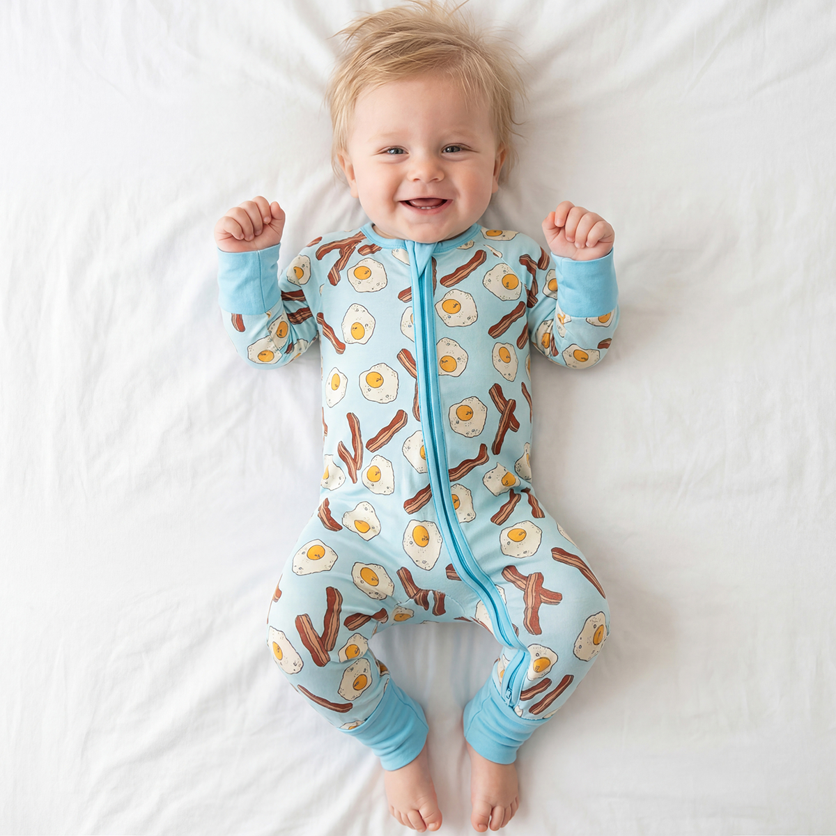 Bacon and Eggs Bamboo Zipper Romper Pajamas