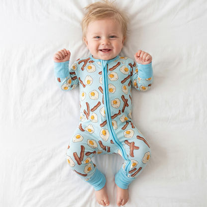 Bacon and Eggs Bamboo Zipper Romper Pajamas