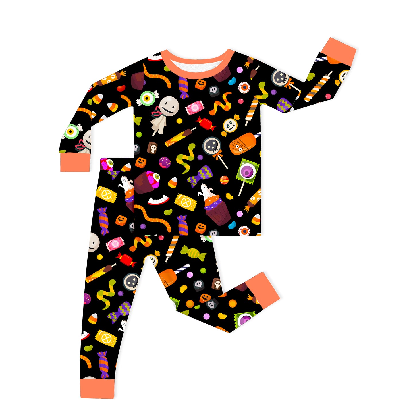 Halloween two-piece pajama set design - kids apparel two-piece pajama set with custom design - kids wear front view
