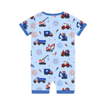 4th of July Stars Truck and Fireworks Baby Bamboo Zipper Pajama Romper
