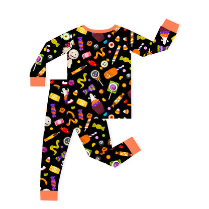 Halloween Spooky Sweet Candy Orange Kids Bamboo Two Piece Pajama Set bamboo clothing design - baby apparel bamboo clothing with custom design - baby wear front view