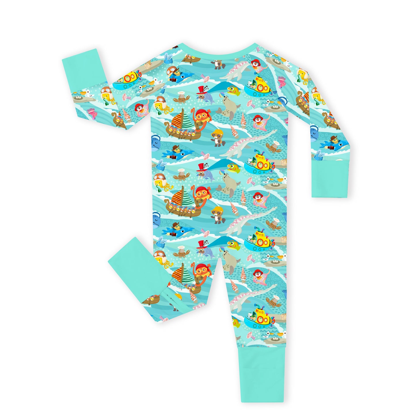 Baby Bamboo Zipper Pajama Romper Ocean Sailboat and Sea Animal Parade