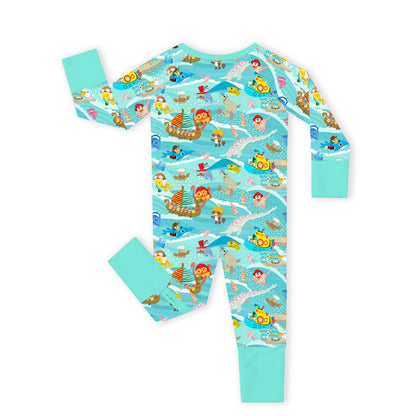 Baby Bamboo Zipper Pajama Romper Ocean Sailboat and Sea Animal Parade