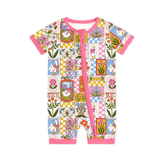Vintage Goose Garden Short Bamboo Zippy Baby Romper