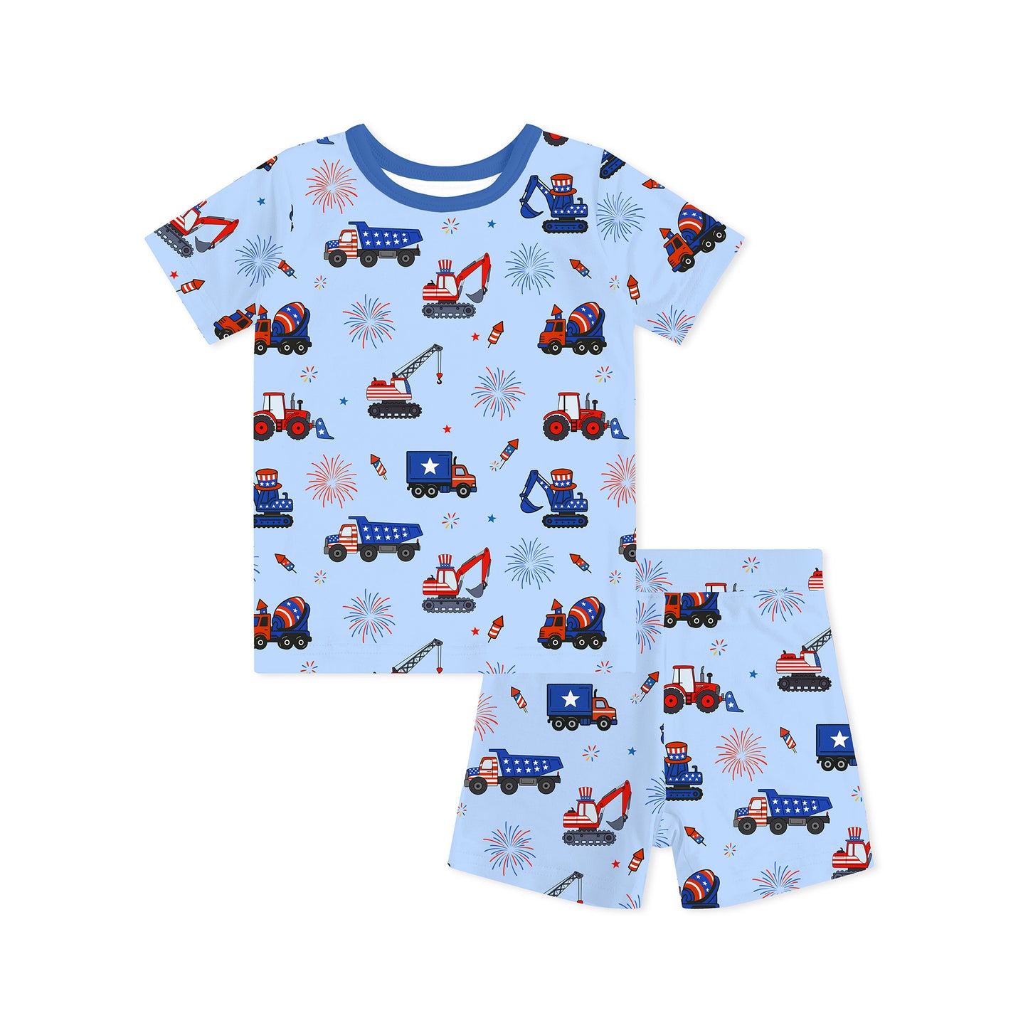 4th of July Stars Truck and Fireworks Kids Bamboo Two-Piece Pajama Set