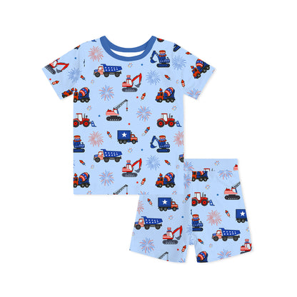4th of July Stars Truck and Fireworks Kids Bamboo Two-Piece Pajama Set