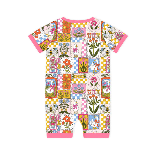 Vintage Goose Garden Short Bamboo Zippy Baby Romper