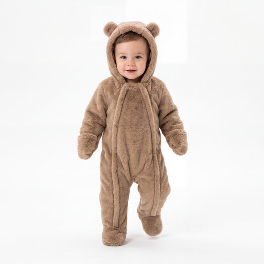 Chocolate Brown Baby Bear Fleece Hooded Romper