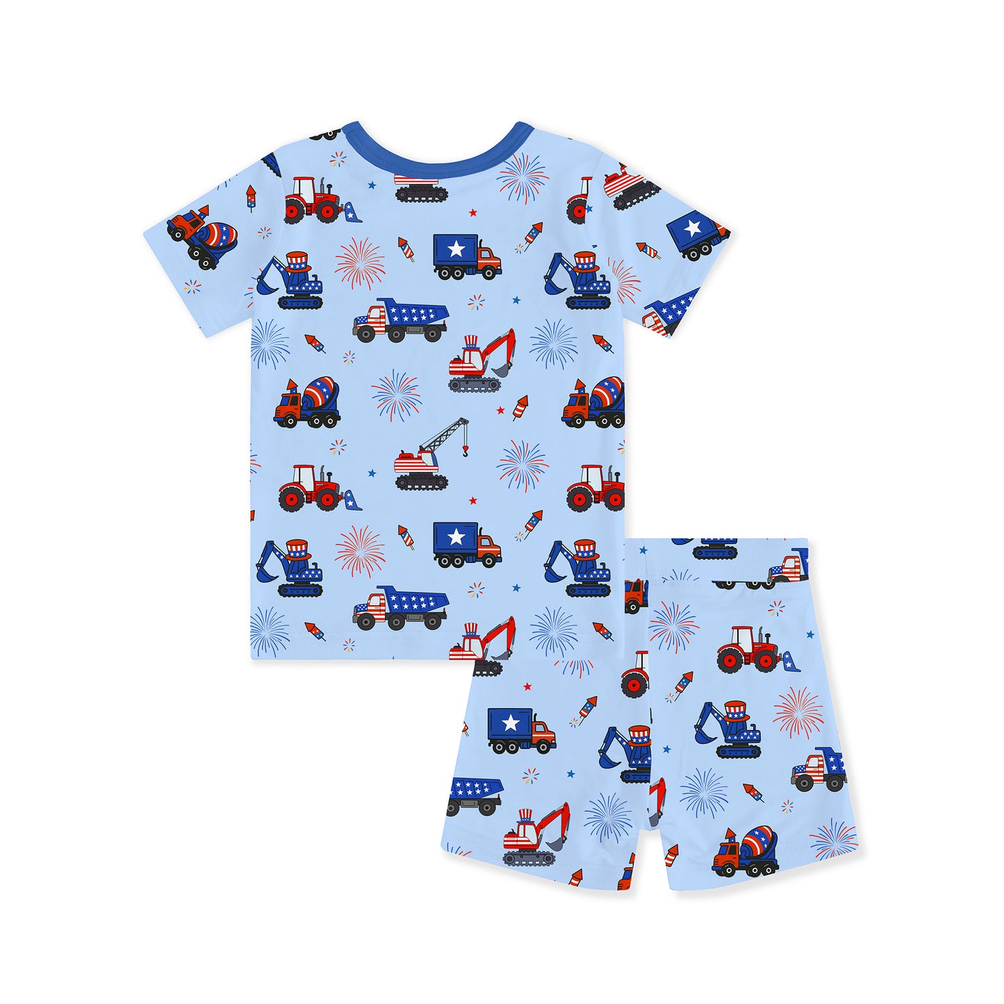 4th of July Stars Truck and Fireworks Kids Bamboo Two-Piece Pajama Set
