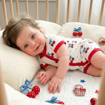 4th of July Cherry Bow Twinkling Stars Short Bamboo Zippy Baby Romper