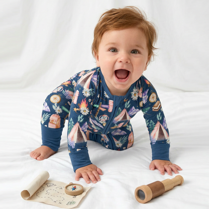Nature Camping Night Bamboo Zipper Romper Pajamas