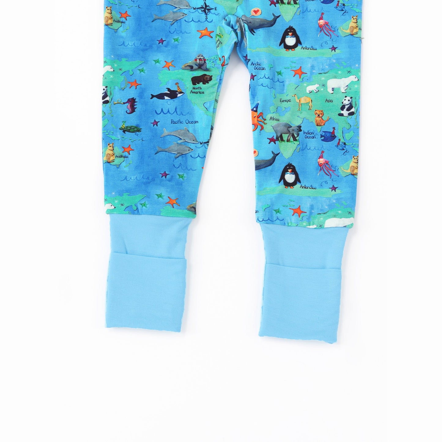 World Map Animal Pals Adventure Bamboo Zipper Romper Pajamas