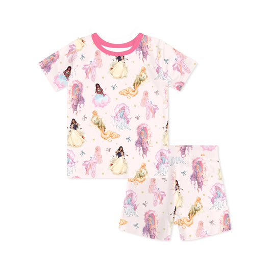 Fairytale Princess Magic Pink Kids Bamboo Two-Piece Pajama Short Sleeve Set