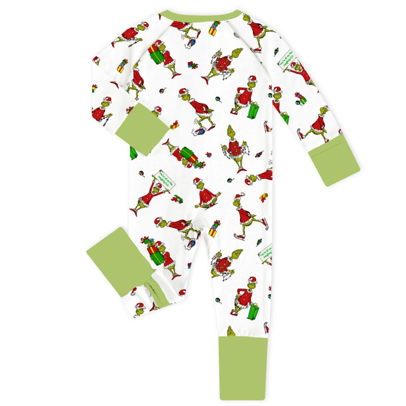 Christmas Green Gift Green Face Baby Bamboo Zipper Romper Pajamas
