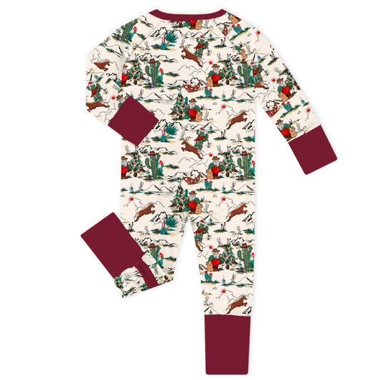 Christmas Cowboy Baby Bamboo Zipper Romper Pajamas