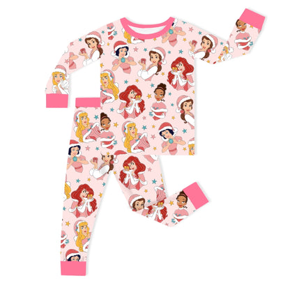 Christmas Pink Princess Kids Bamboo Two-Piece Pajama Set