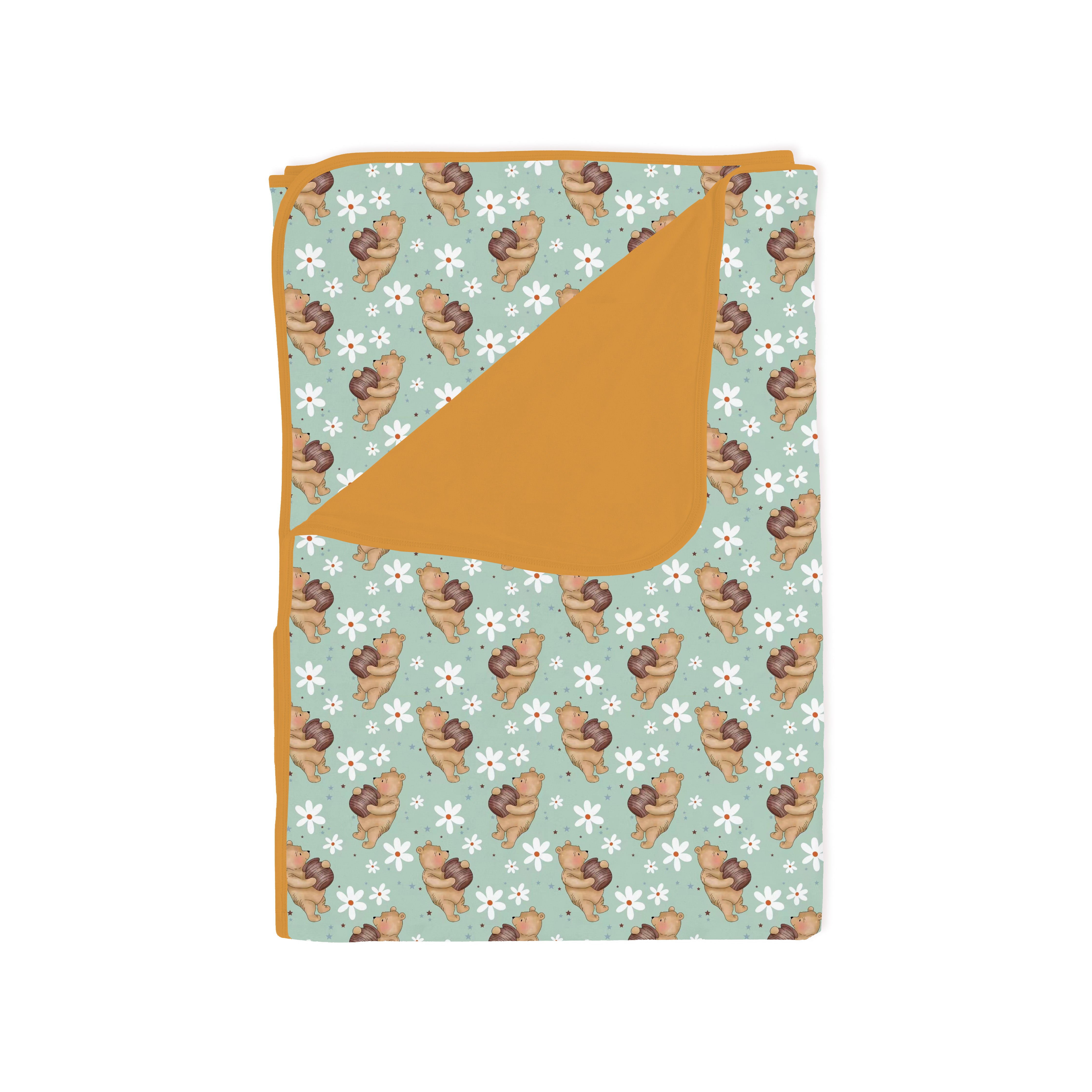 Adorable Cartoon Bear Holding Honey Pattern Bamboo Blanket | MIOZING