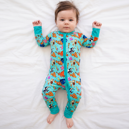 Marine Animals Bamboo Zipper Romper Pajamas