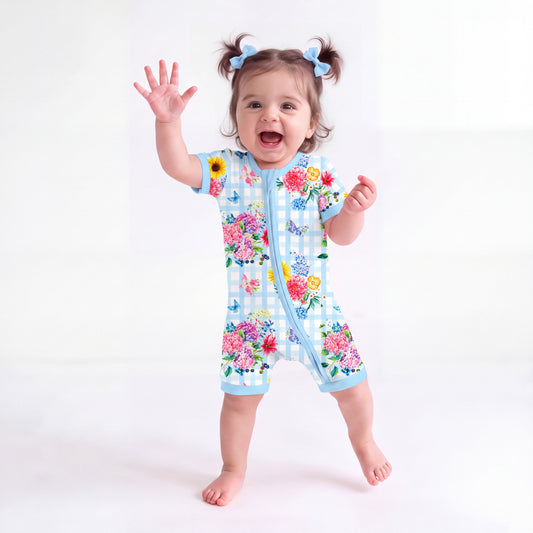Gingham Garden Bouquet Short Bamboo Zippy Baby Romper