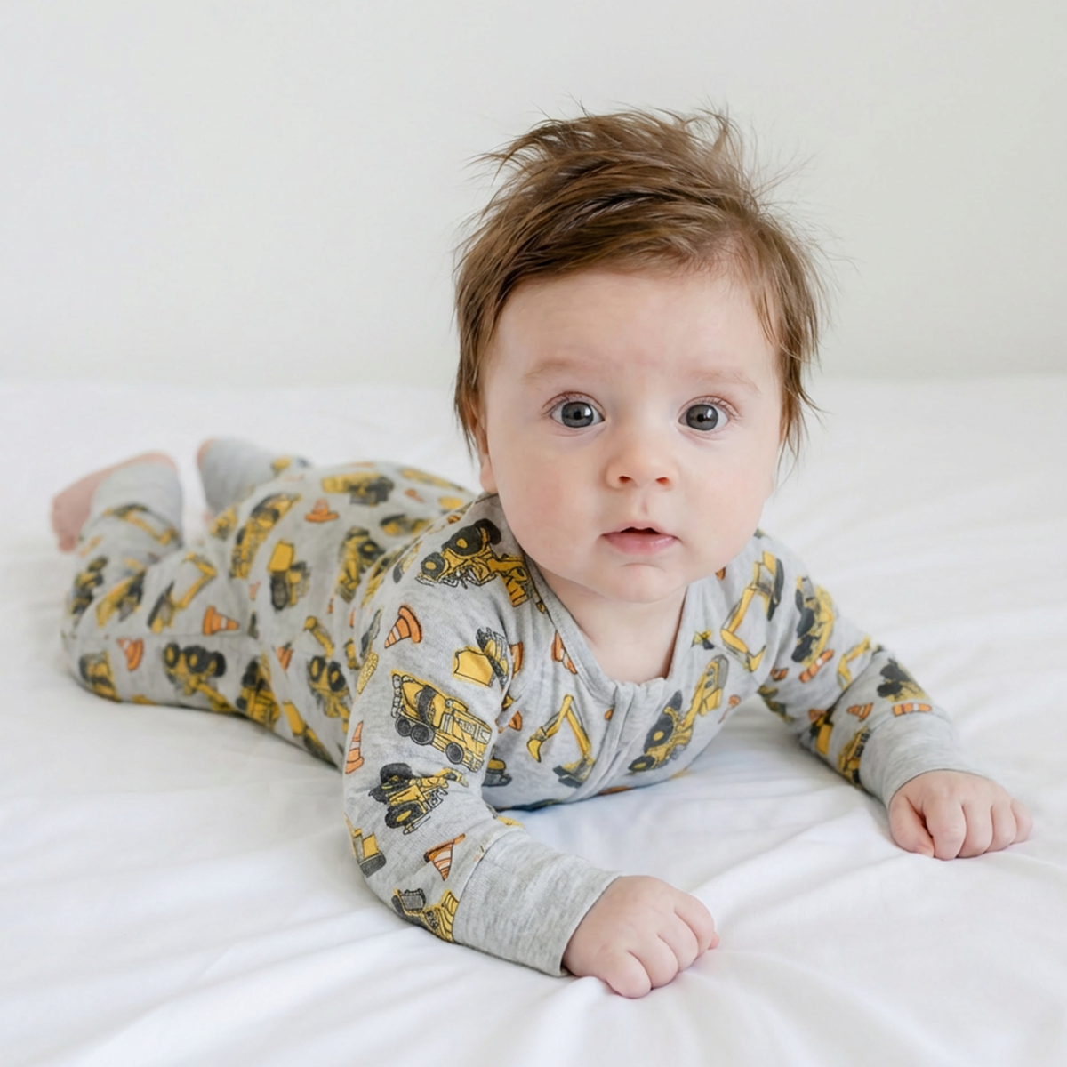 Bambou Viscose Zippy Baby Baber avec modèle d'excavatrice d'été
