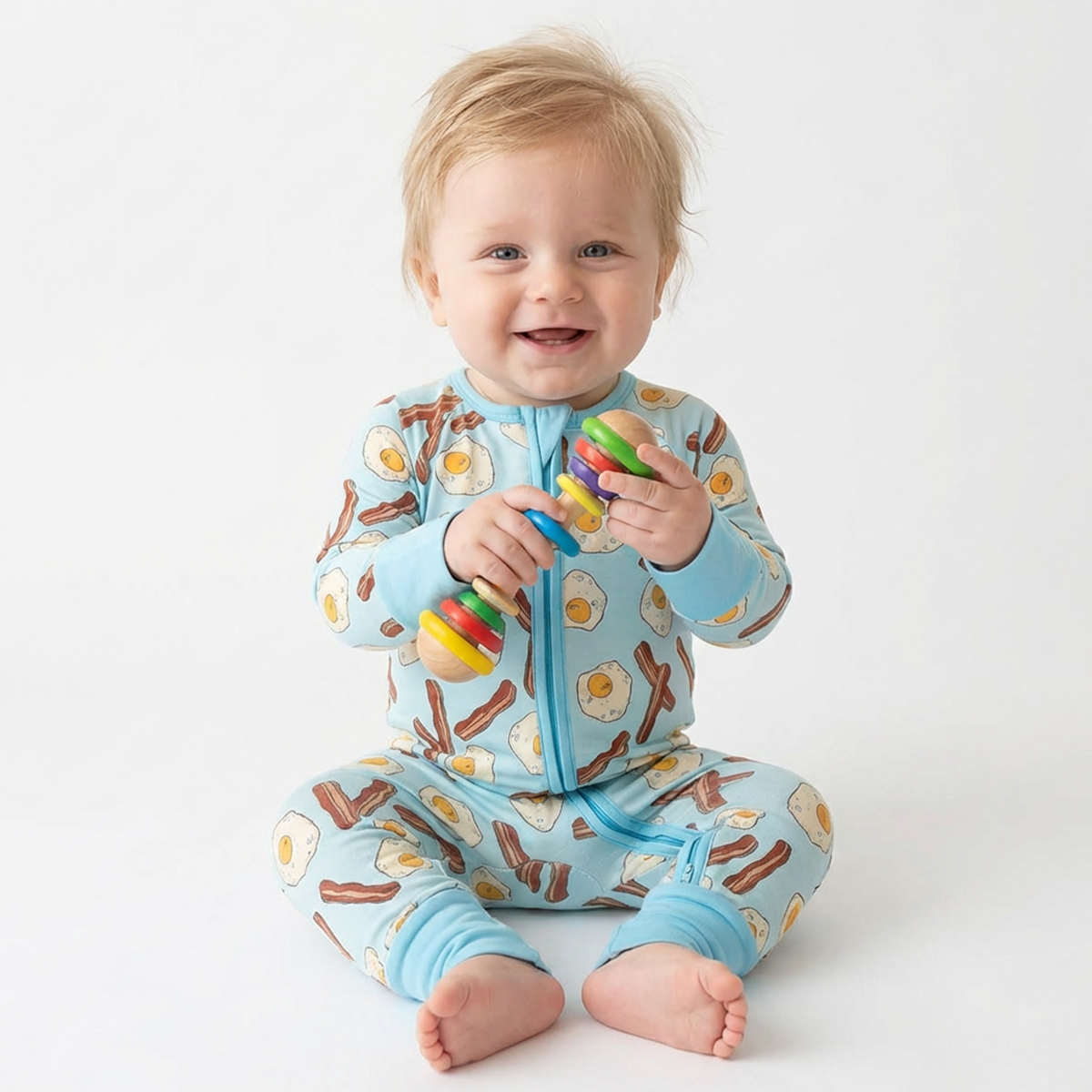 Bacon and Eggs Bamboo Zipper Romper Pajamas