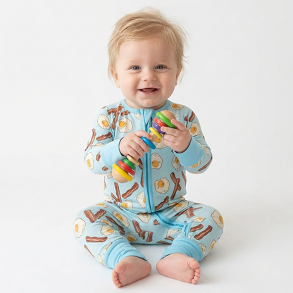 Bacon and Eggs Bamboo Zipper Romper Pajamas