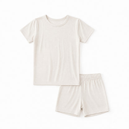 Kids Bamboo Two-Piece Pajama Set Oat Milk Solid